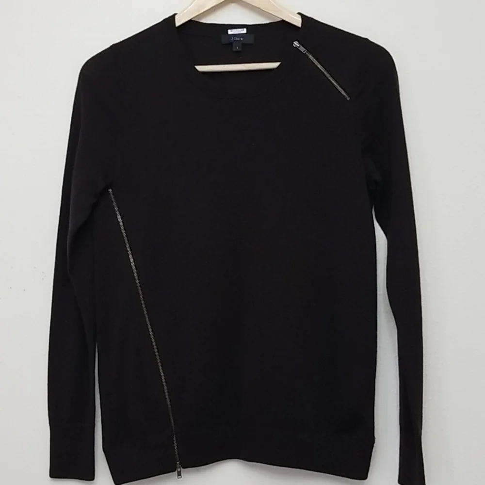 J. Crew Wool Asymmetrical Brown Zip Sweater Small